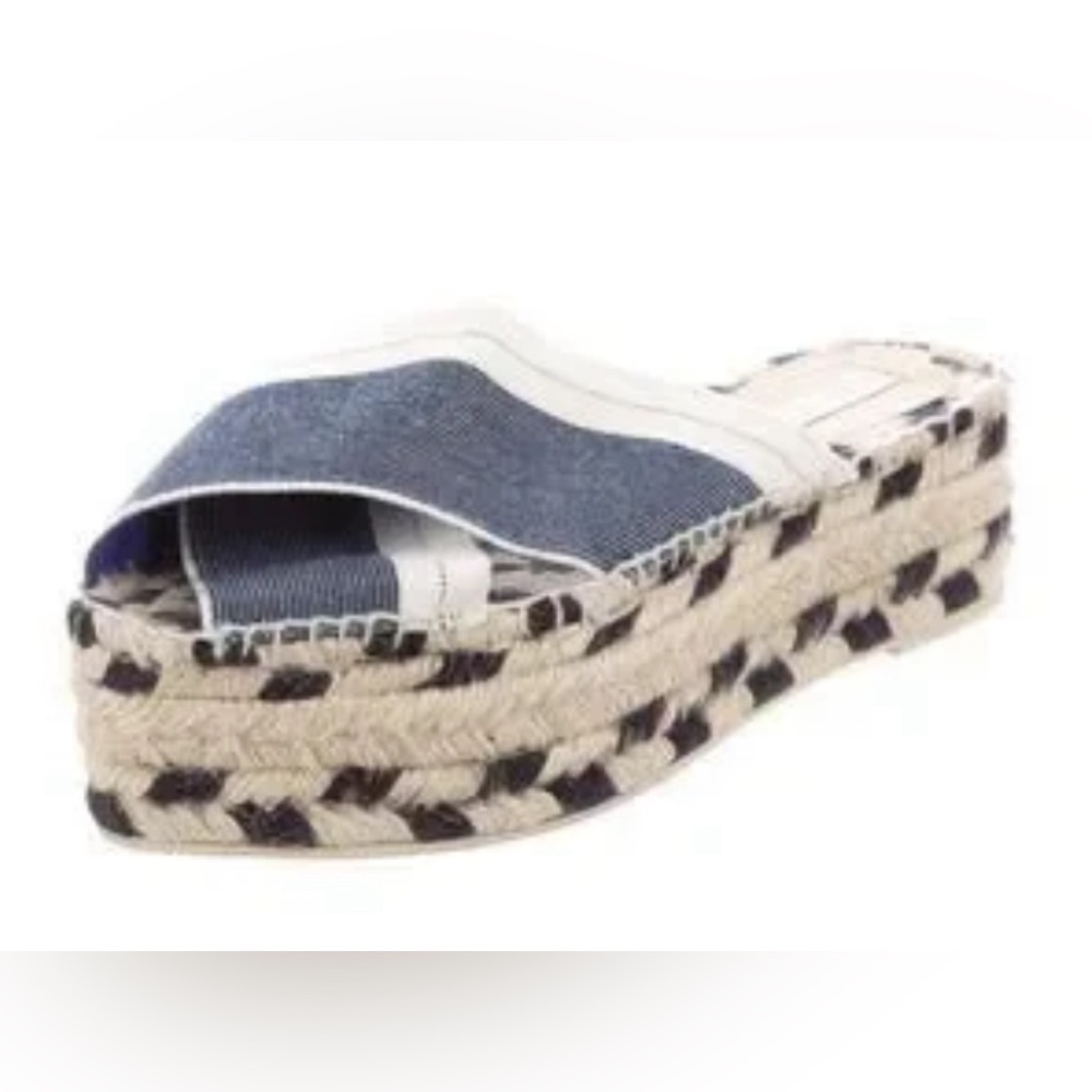 Stella McCartney Navy Blue/Beige Canvas Peep-Toe Espadrille Platform Sandals